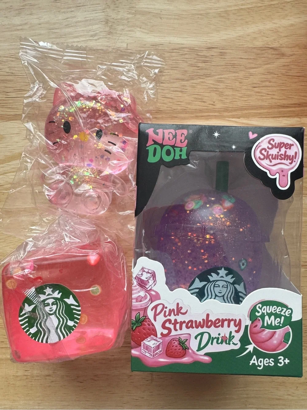 Squishy Bundle - Pink Starbucks Squishy drink, Pink Nice Cube, Hello Kitty.